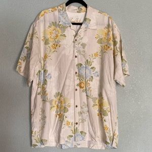 Tommy Bahama Hawaiian Silk Shirt Floral Pattern Button Up XL Yellow